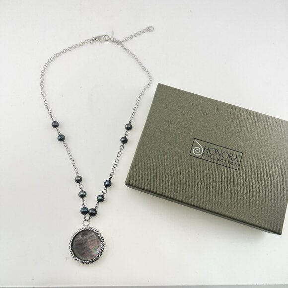 Honora Pearl Necklace Sterling Silver Reversible Pendant Abalone MOP 925 - Picture 2 of 15